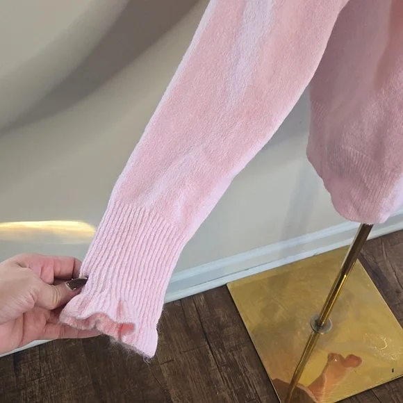 Crown & Ivy Pink Cardigan Gold Heart Buttons Coquette Feminine Balletcore Large - Picture 4 of 9